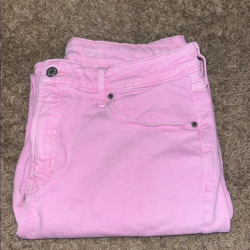 Old Navy Pink Jeans Sky-High wide leg size 14